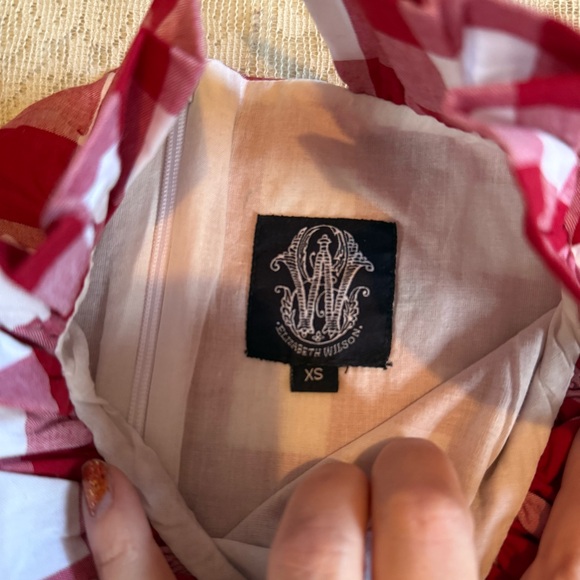 Elizabeth Wilson red gingham high neck bow sleeve dress - Picture 3 of 10